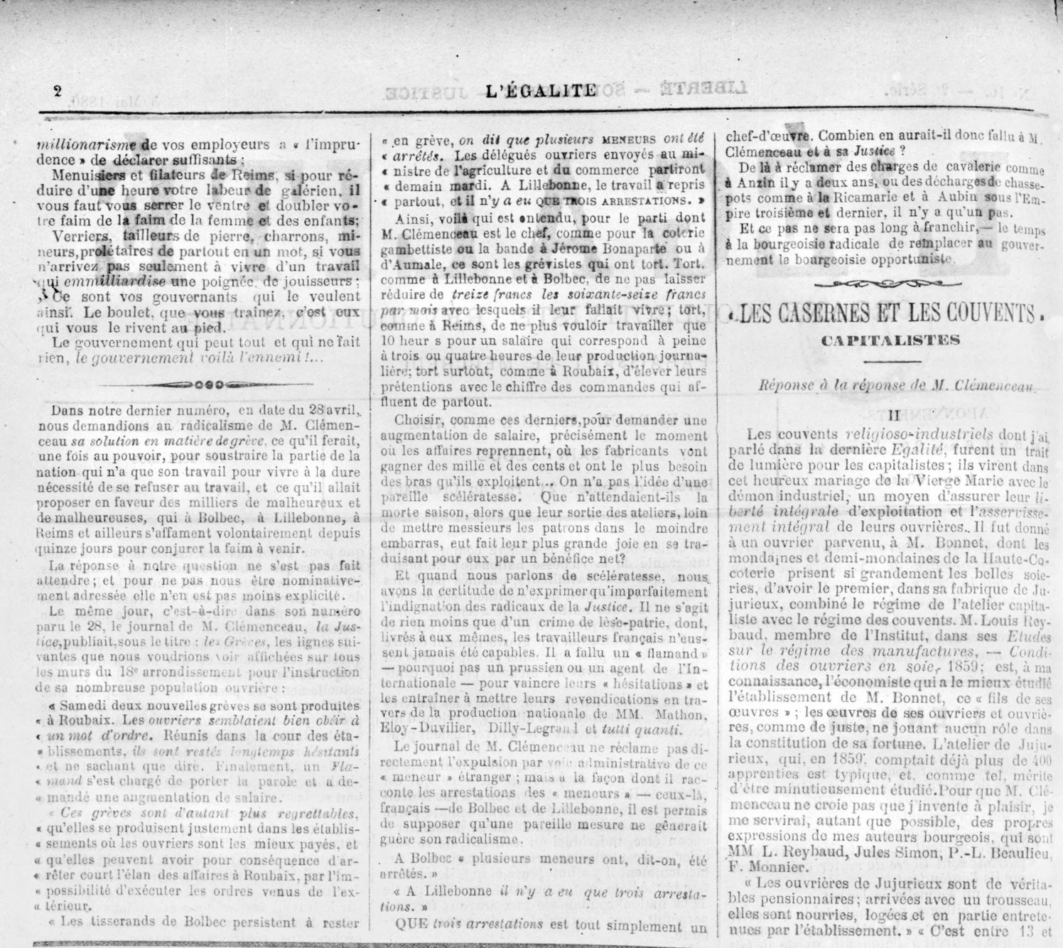 Page du journal l'Egalité