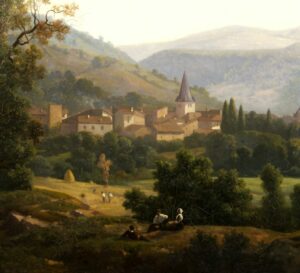 Peinture à l'huile représentant le village de Jujurieux au 19e siècle